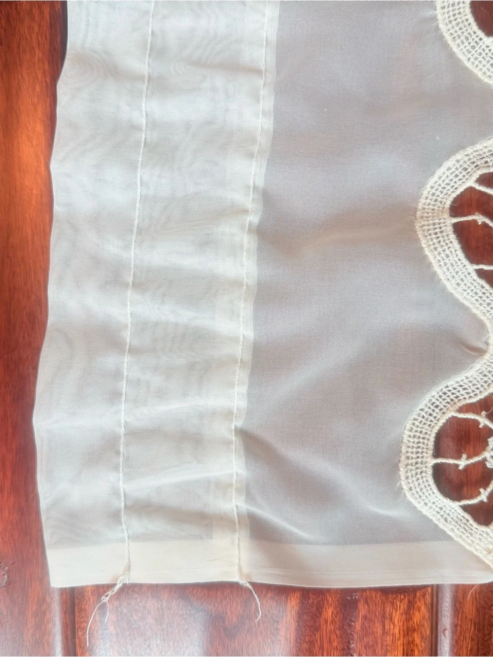 Vintage JCPenney Lace Valance With Scalloped Edge Double Rod 3 Panels Ivory